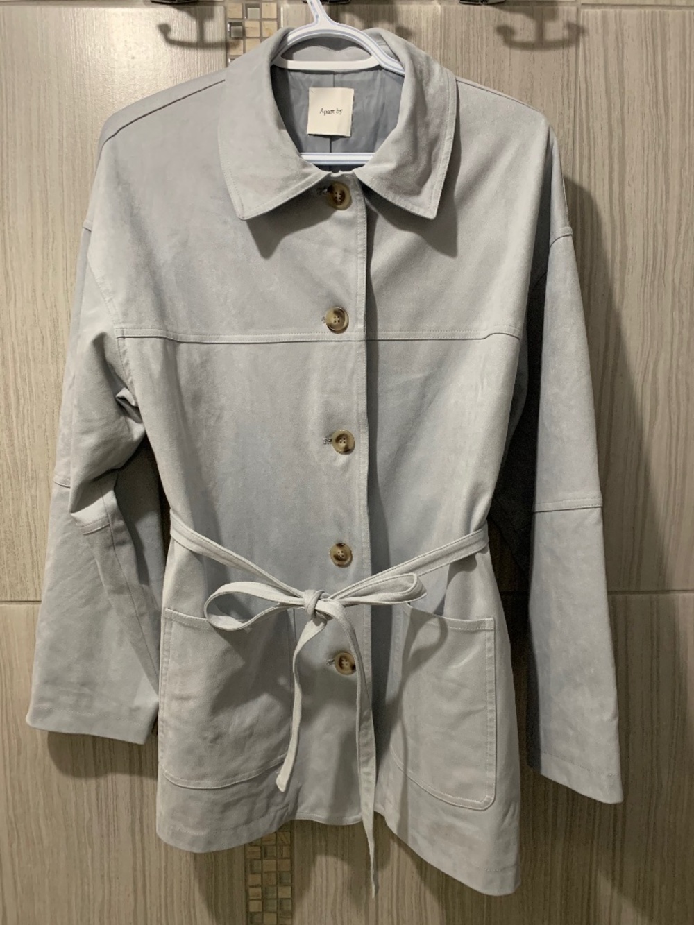 A Part By Sky Blue Oversized Suede Jacket – One Size Japanese brand